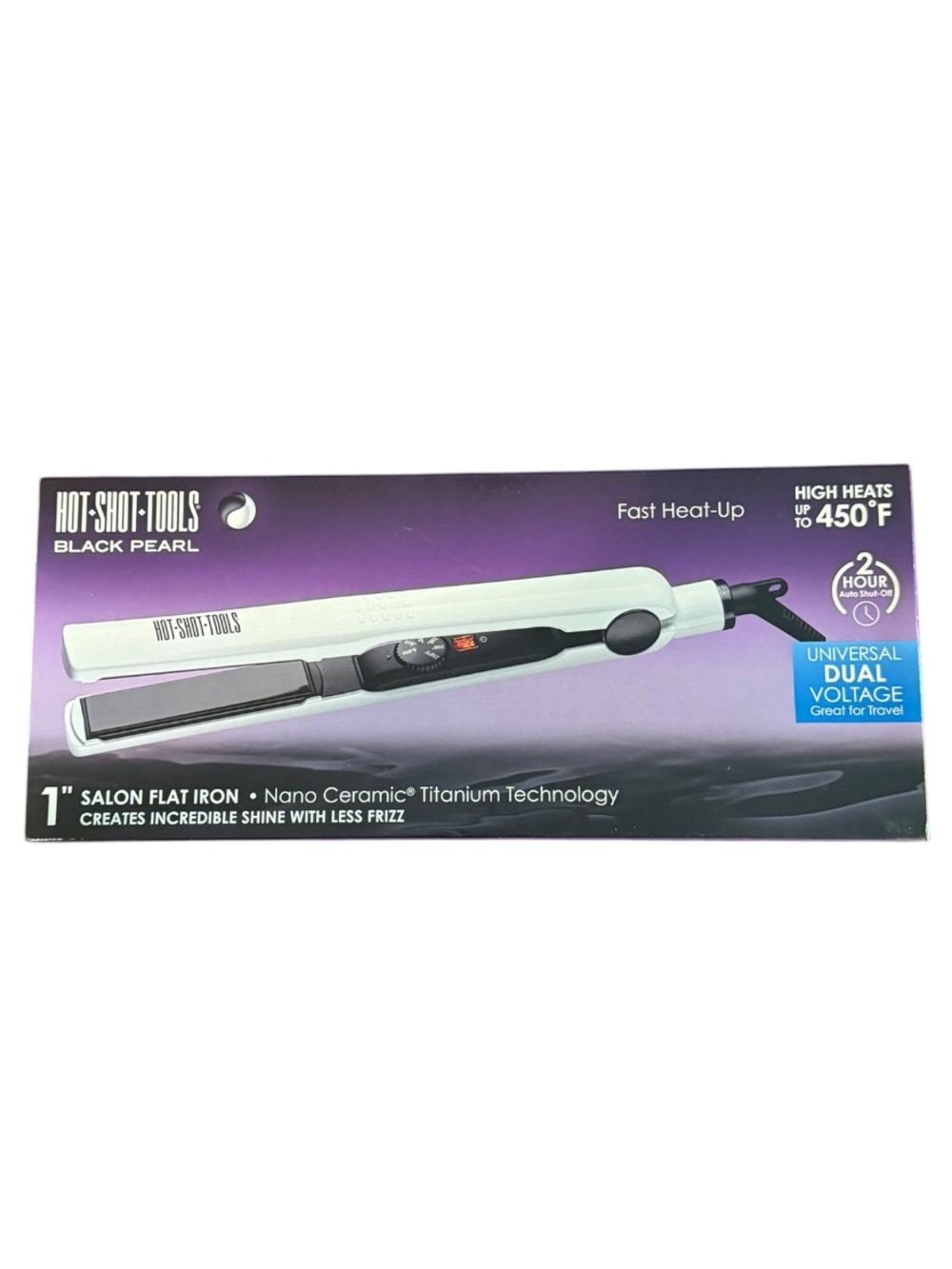 Hot Shot Tools Black Pearl 1" White Salon Flat Iron - Fast Heat-Up